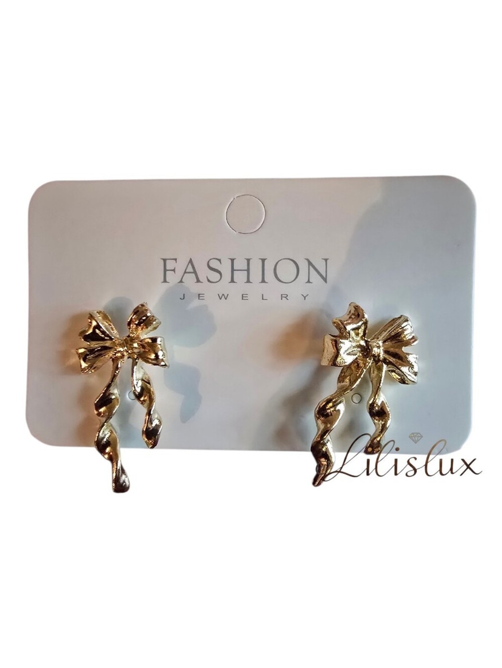 Ribbon Bow Tie Gold Plated Post Earrings Coquette Girly Feminine